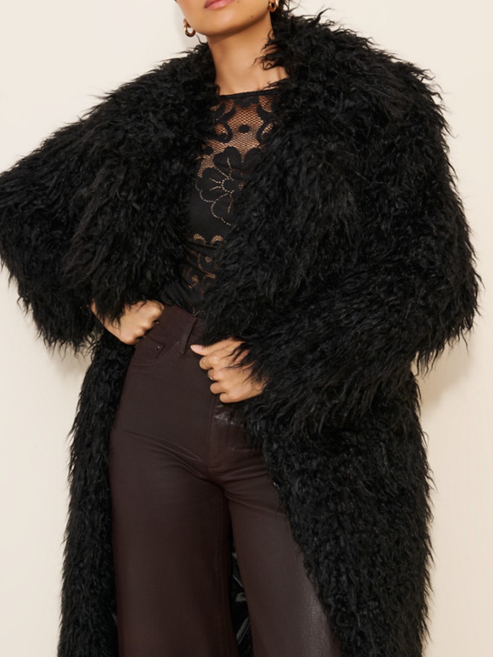 Urban Outfitters Kimchi Blue Connor Faux Fur Longline Coat Oversized XS NEW